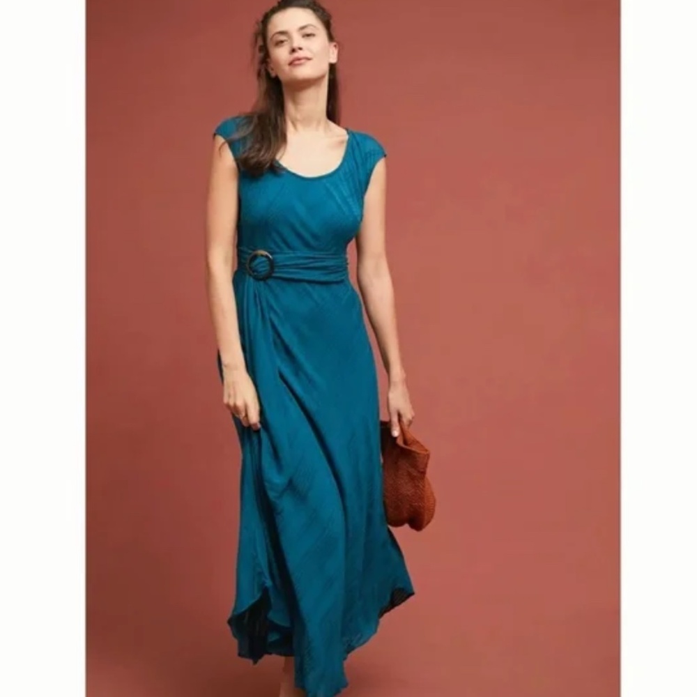 MOULINETTE SOEURS by ANTHROPOLOGIE Guinevere Teal Maxi Dress / Size 14